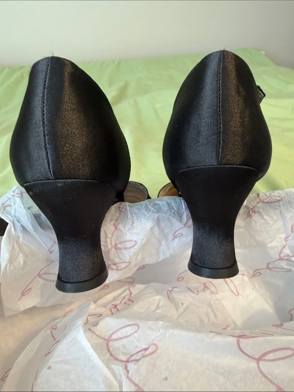 Ellie Black Satin T-Strap Dance Shoes